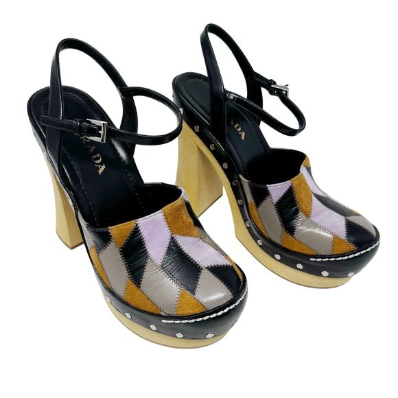 PRADA Patchwork Platform ChunkyWooden Pumps Heels S/S 2015 Runway Size EU 39 - Picture 3 of 8